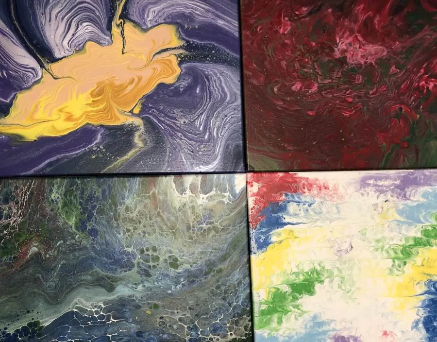 Four Random Pour Paintings Large