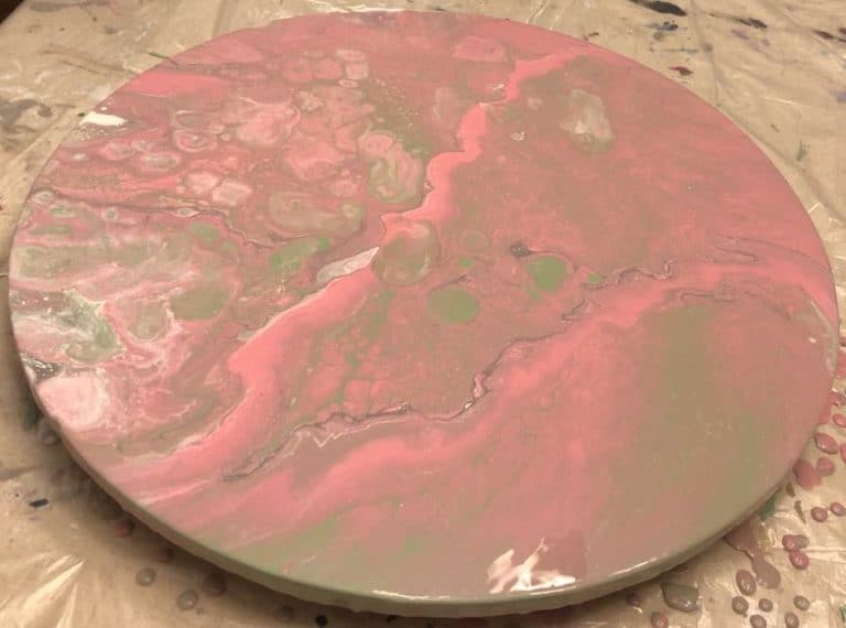 Acrylic Pour Round Wood Panel Pink Large