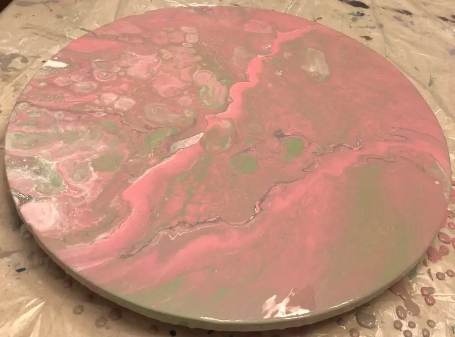 Acrylic Pour Round Wood Panel Pink Large